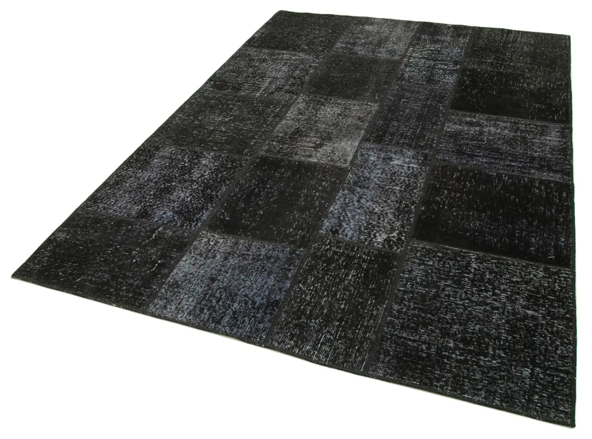 Patchwork Siyah Pamuk Üzerine Yün El Dokuma Kilim-171x247 - Görsel 3
