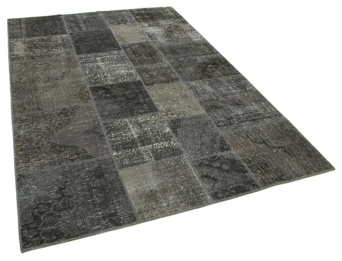 Patchwork Gri Pamuk Üzerine Yün El Dokuma Kilim-170x245 - Görsel 2