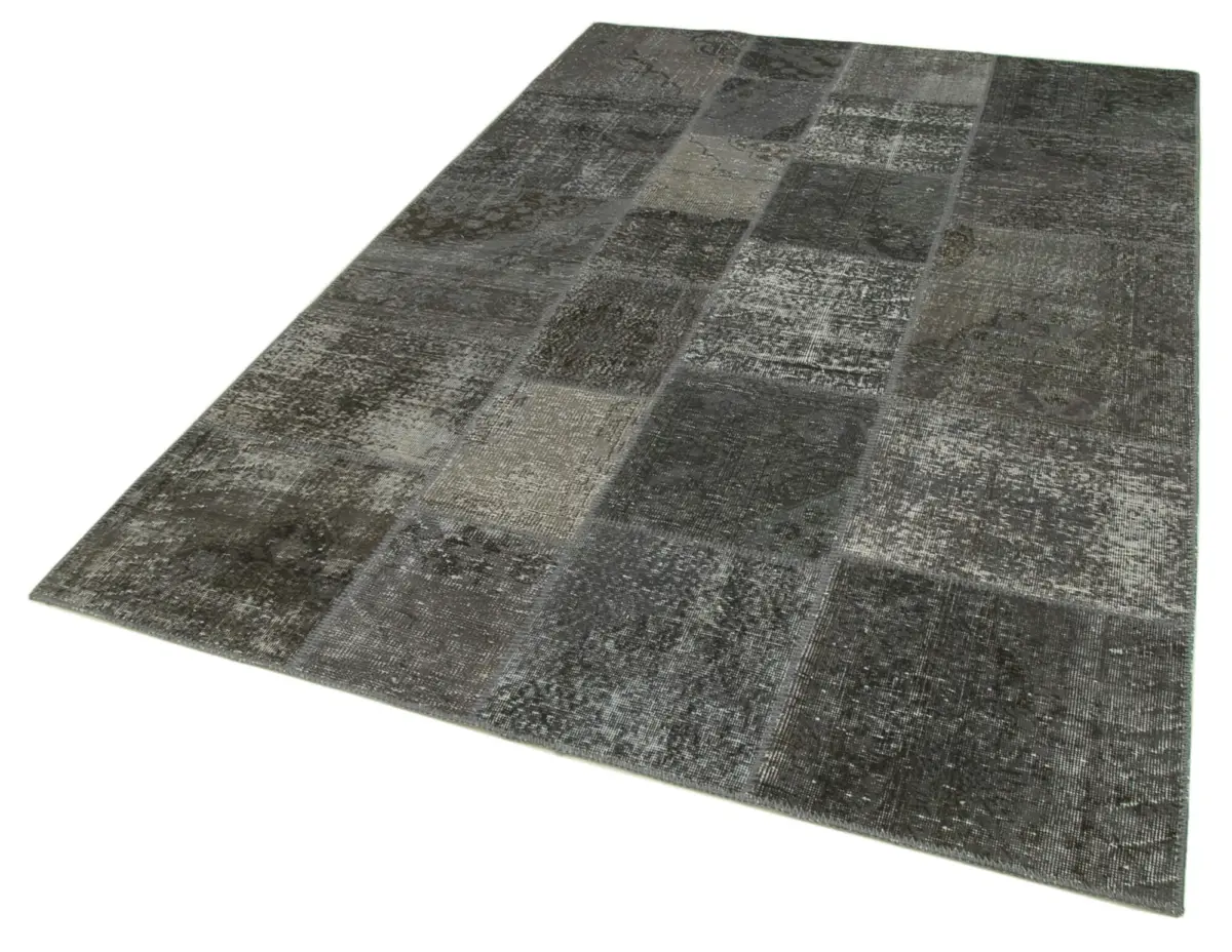 Patchwork Gri Pamuk Üzerine Yün El Dokuma Kilim-170x245 - Görsel 3