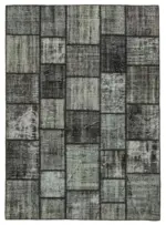 Patchwork Siyah Pamuk Üzerine Yün El Dokuma Kilim-180x250