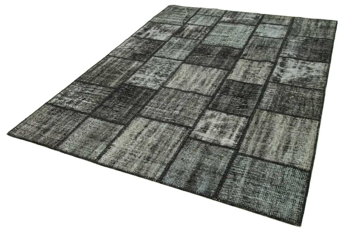 Patchwork Siyah Pamuk Üzerine Yün El Dokuma Kilim-180x250 - Görsel 3