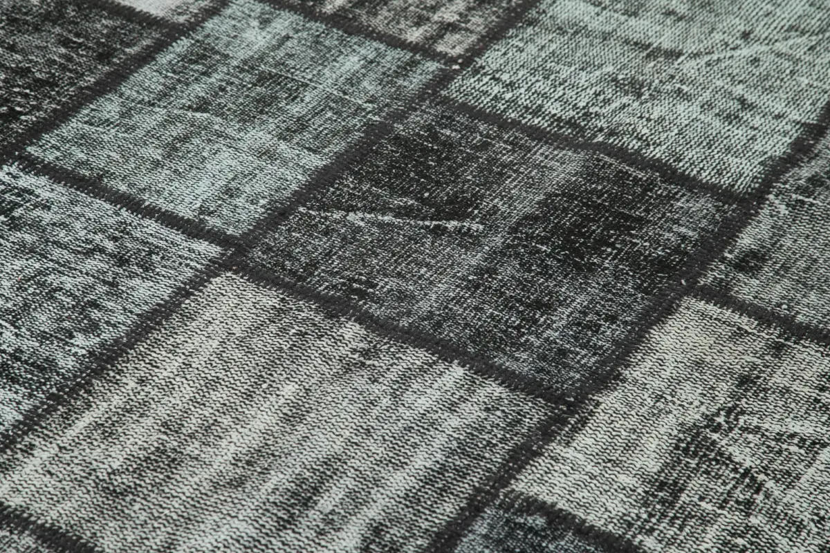 Patchwork Siyah Pamuk Üzerine Yün El Dokuma Kilim-180x250 - Görsel 5