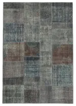 Patchwork Gri Pamuk Üzerine Yün El Dokuma Kilim-171x243