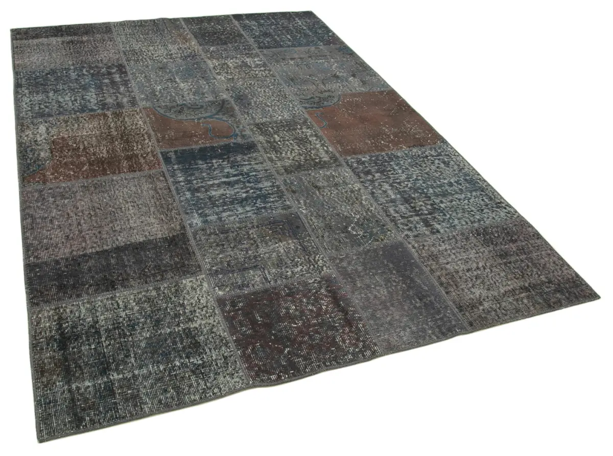 Patchwork Gri Pamuk Üzerine Yün El Dokuma Kilim-171x243 - Görsel 2