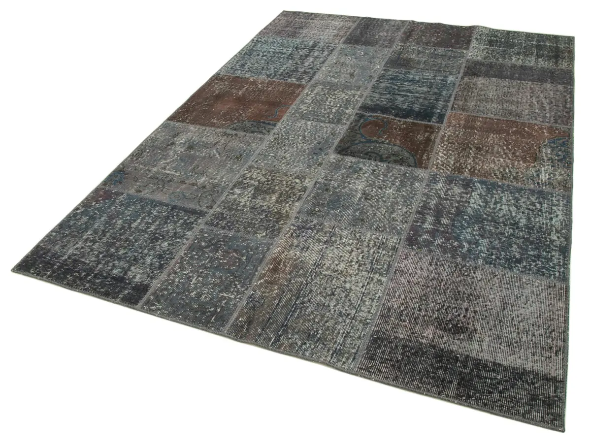 Patchwork Gri Pamuk Üzerine Yün El Dokuma Kilim-171x243 - Görsel 3