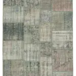 Patchwork Gri Pamuk Üzerine Yün El Dokuma Kilim-176x242