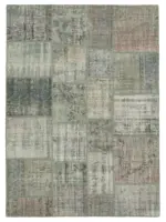 Patchwork Gri Pamuk Üzerine Yün El Dokuma Kilim-176x242