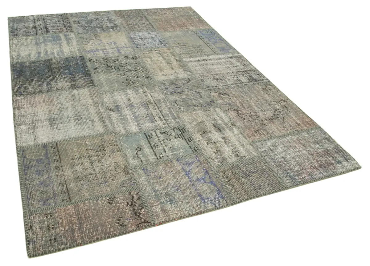 Patchwork Gri Pamuk Üzerine Yün El Dokuma Kilim-176x242 - Görsel 2