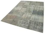 Patchwork Gri Pamuk Üzerine Yün El Dokuma Kilim-176x242 - Görsel 3