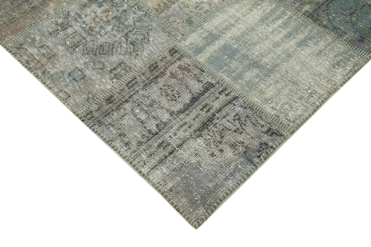 Patchwork Gri Pamuk Üzerine Yün El Dokuma Kilim-176x242 - Görsel 4