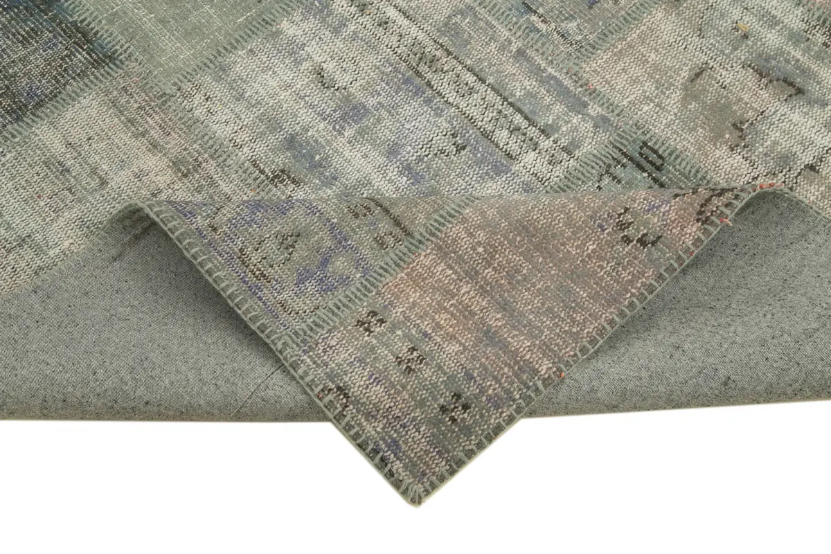 Patchwork Gri Pamuk Üzerine Yün El Dokuma Kilim-176x242 - Görsel 6