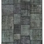 Patchwork Siyah Pamuk Üzerine Yün El Dokuma Kilim-172x243