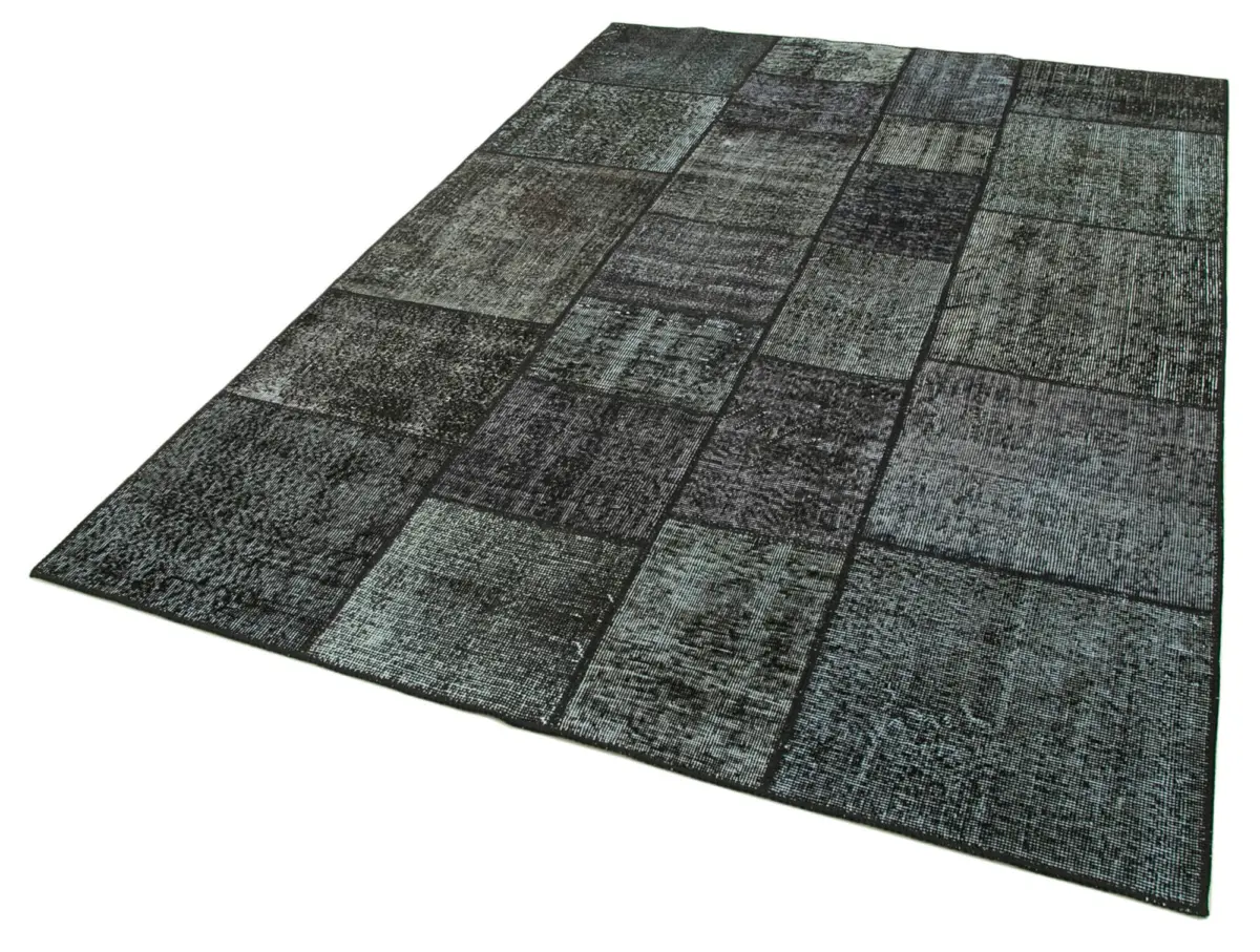 Patchwork Siyah Pamuk Üzerine Yün El Dokuma Kilim-172x243 - Görsel 3