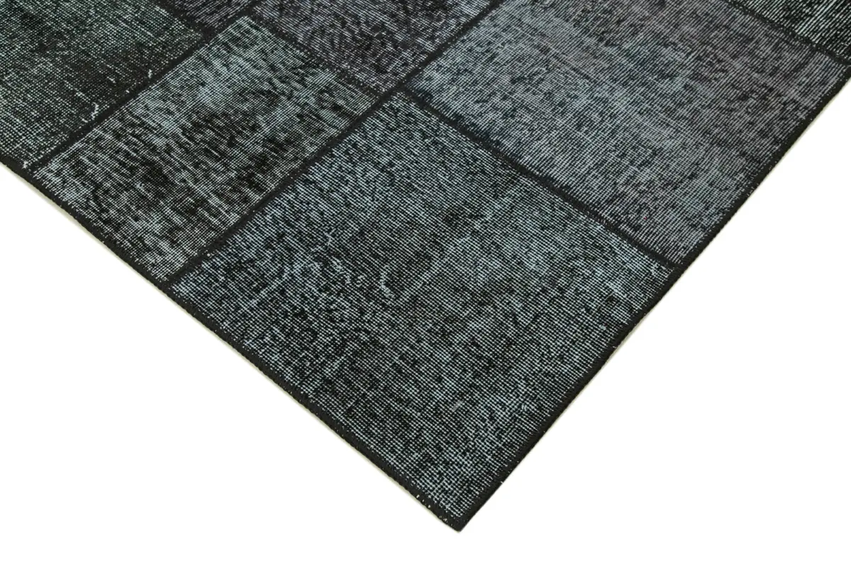 Patchwork Siyah Pamuk Üzerine Yün El Dokuma Kilim-172x243 - Görsel 4