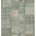 Patchwork Gri Pamuk Üzerine Yün El Dokuma Kilim-176x241
