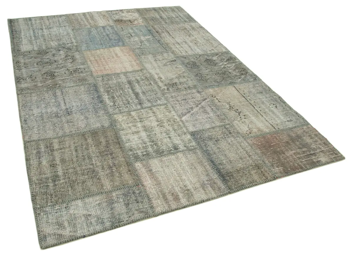 Patchwork Gri Pamuk Üzerine Yün El Dokuma Kilim-176x241 - Görsel 2