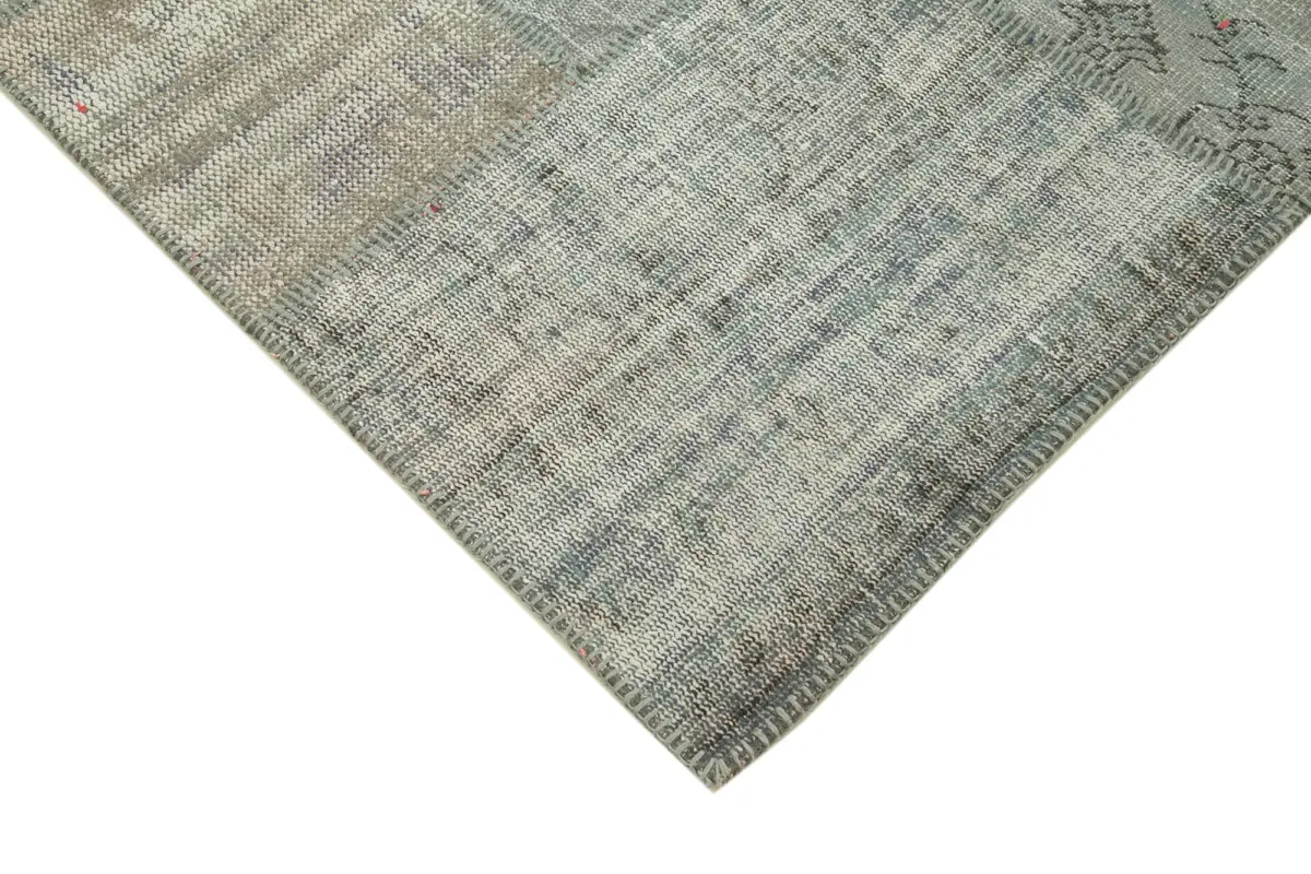 Patchwork Gri Pamuk Üzerine Yün El Dokuma Kilim-176x241 - Görsel 4
