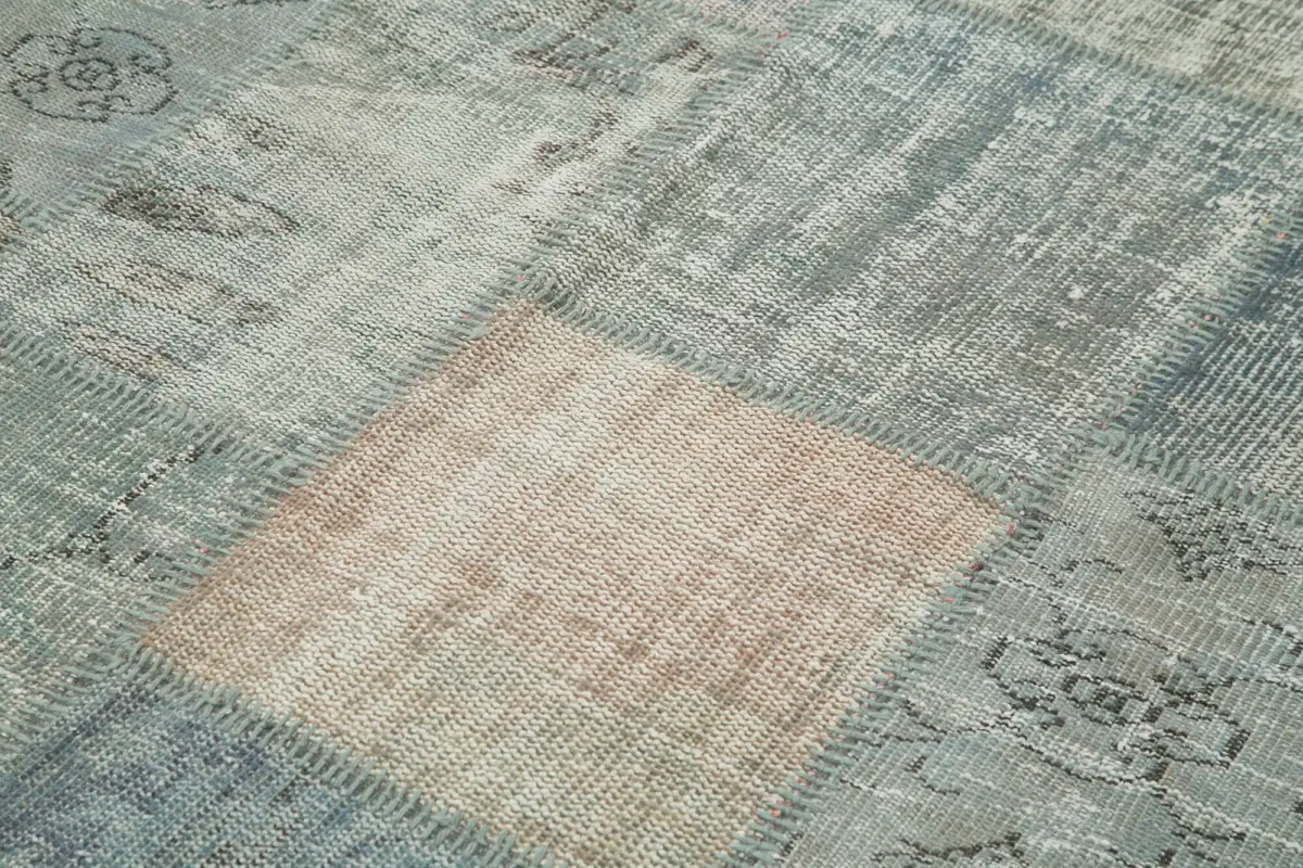Patchwork Gri Pamuk Üzerine Yün El Dokuma Kilim-176x241 - Görsel 5