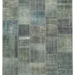 Patchwork Gri Pamuk Üzerine Yün El Dokuma Kilim-174x240
