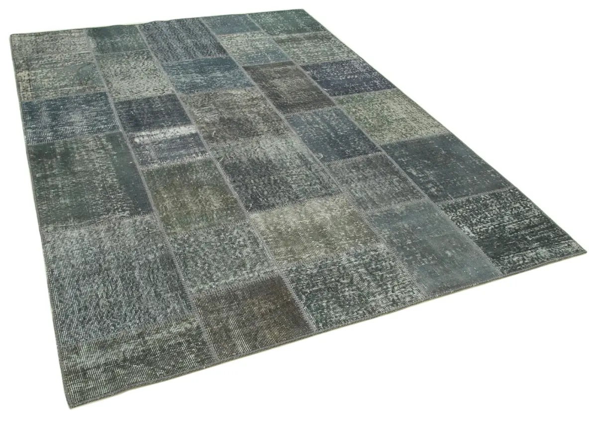Patchwork Gri Pamuk Üzerine Yün El Dokuma Kilim-174x240 - Görsel 2