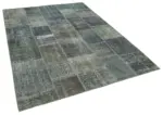 Patchwork Gri Pamuk Üzerine Yün El Dokuma Kilim-174x240 - Görsel 2