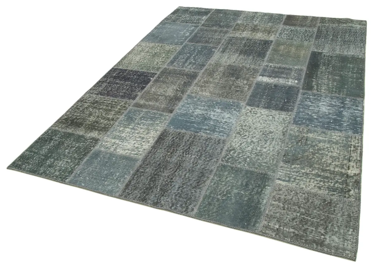 Patchwork Gri Pamuk Üzerine Yün El Dokuma Kilim-174x240 - Görsel 3