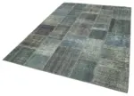 Patchwork Gri Pamuk Üzerine Yün El Dokuma Kilim-174x240 - Görsel 3