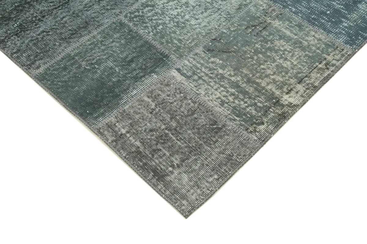 Patchwork Gri Pamuk Üzerine Yün El Dokuma Kilim-174x240 - Görsel 4