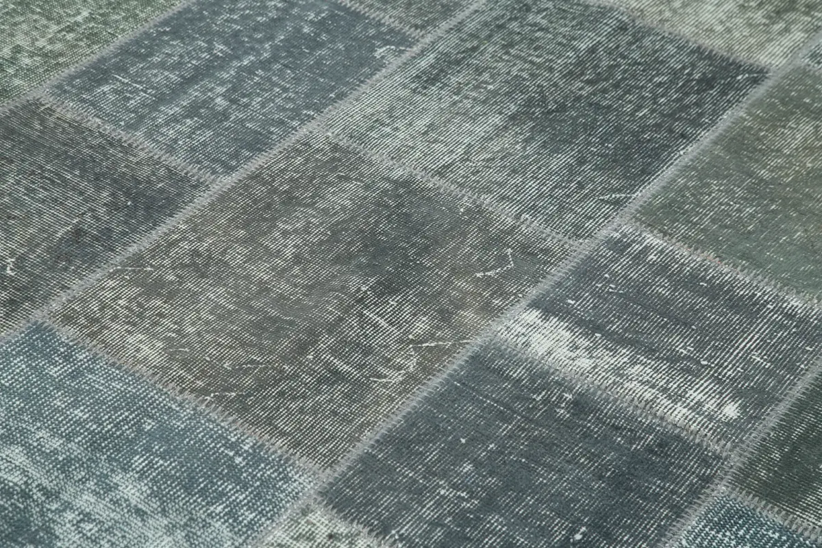 Patchwork Gri Pamuk Üzerine Yün El Dokuma Kilim-174x240 - Görsel 5