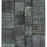 Patchwork Siyah Pamuk Üzerine Yün El Dokuma Kilim-171x246