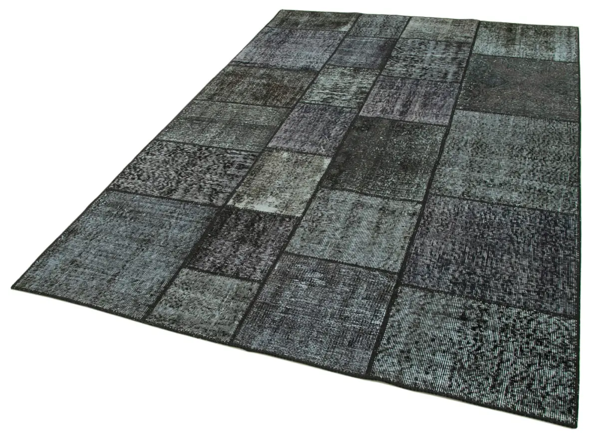 Patchwork Siyah Pamuk Üzerine Yün El Dokuma Kilim-171x246 - Görsel 3