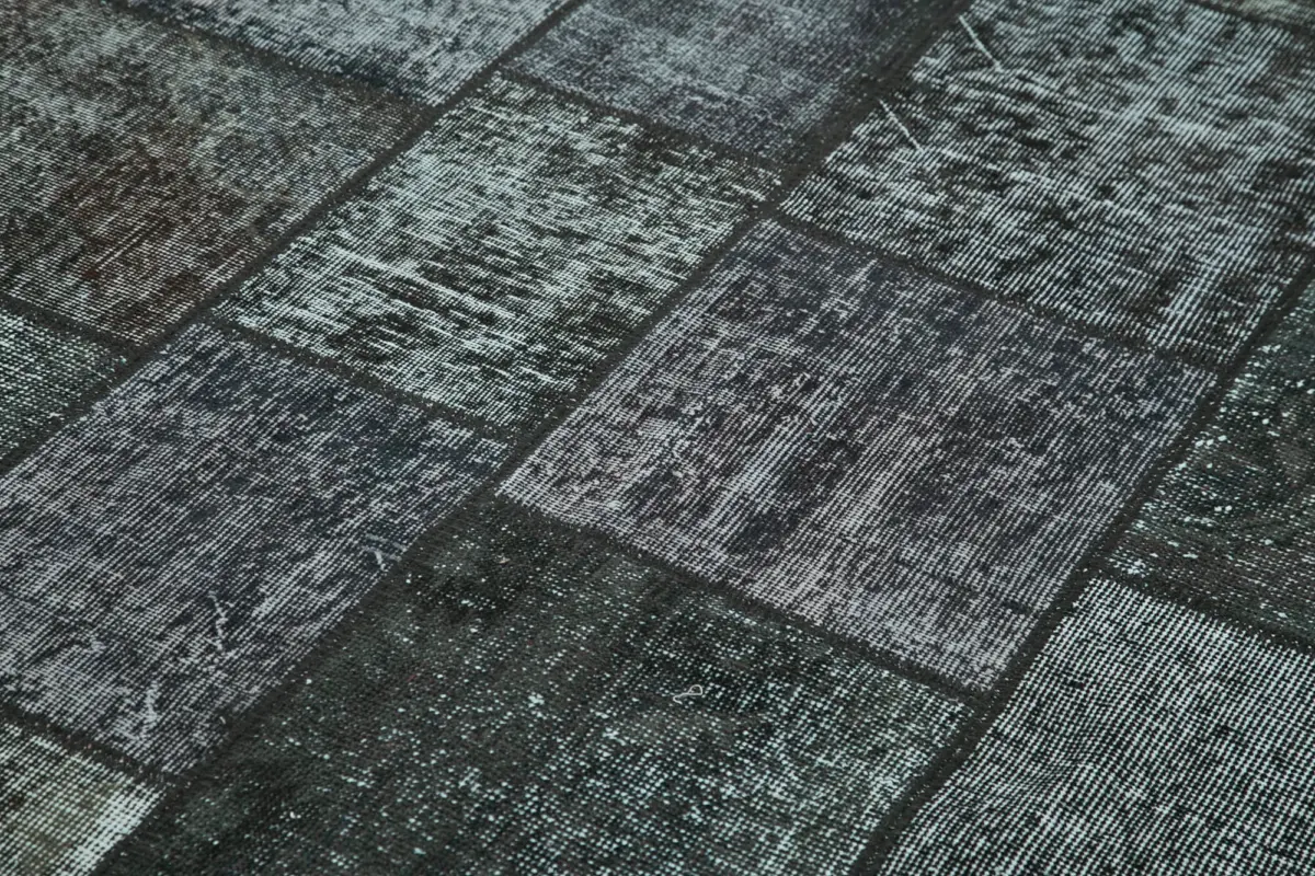 Patchwork Siyah Pamuk Üzerine Yün El Dokuma Kilim-171x246 - Görsel 5