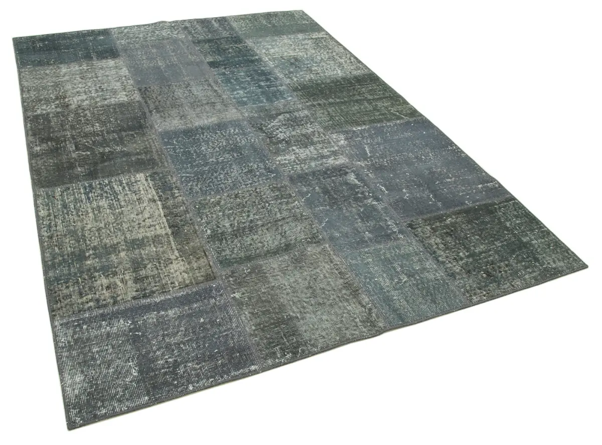 Patchwork Gri Pamuk Üzerine Yün El Dokuma Kilim-172x240 - Görsel 2