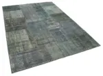 Patchwork Gri Pamuk Üzerine Yün El Dokuma Kilim-172x240 - Görsel 2