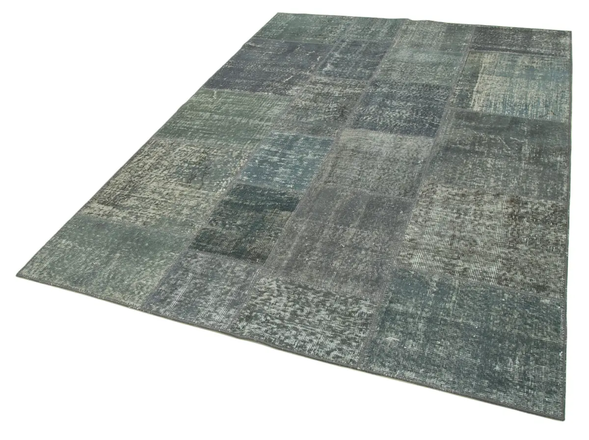 Patchwork Gri Pamuk Üzerine Yün El Dokuma Kilim-172x240 - Görsel 3