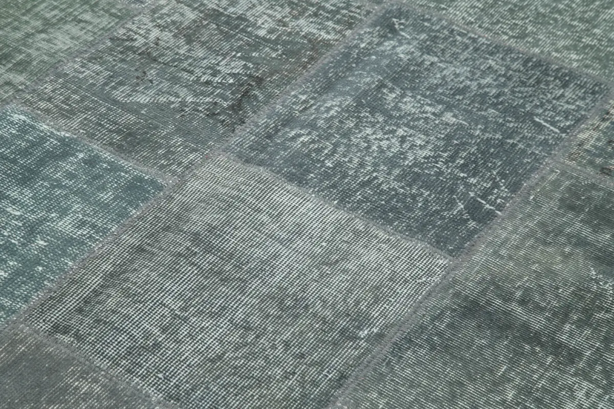 Patchwork Gri Pamuk Üzerine Yün El Dokuma Kilim-172x240 - Görsel 5