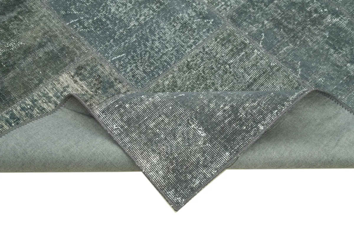 Patchwork Gri Pamuk Üzerine Yün El Dokuma Kilim-172x240 - Görsel 6