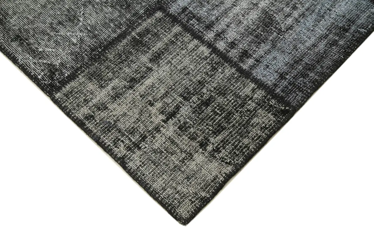 Patchwork Siyah Pamuk Üzerine Yün El Dokuma Kilim-176x245 - Görsel 4