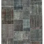 Patchwork Gri Pamuk Üzerine Yün El Dokuma Kilim-170x240