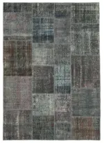 Patchwork Gri Pamuk Üzerine Yün El Dokuma Kilim-170x240