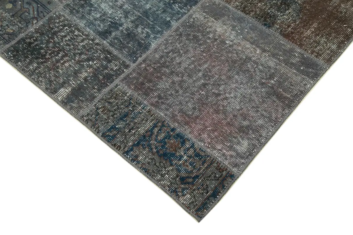 Patchwork Gri Pamuk Üzerine Yün El Dokuma Kilim-170x240 - Görsel 4
