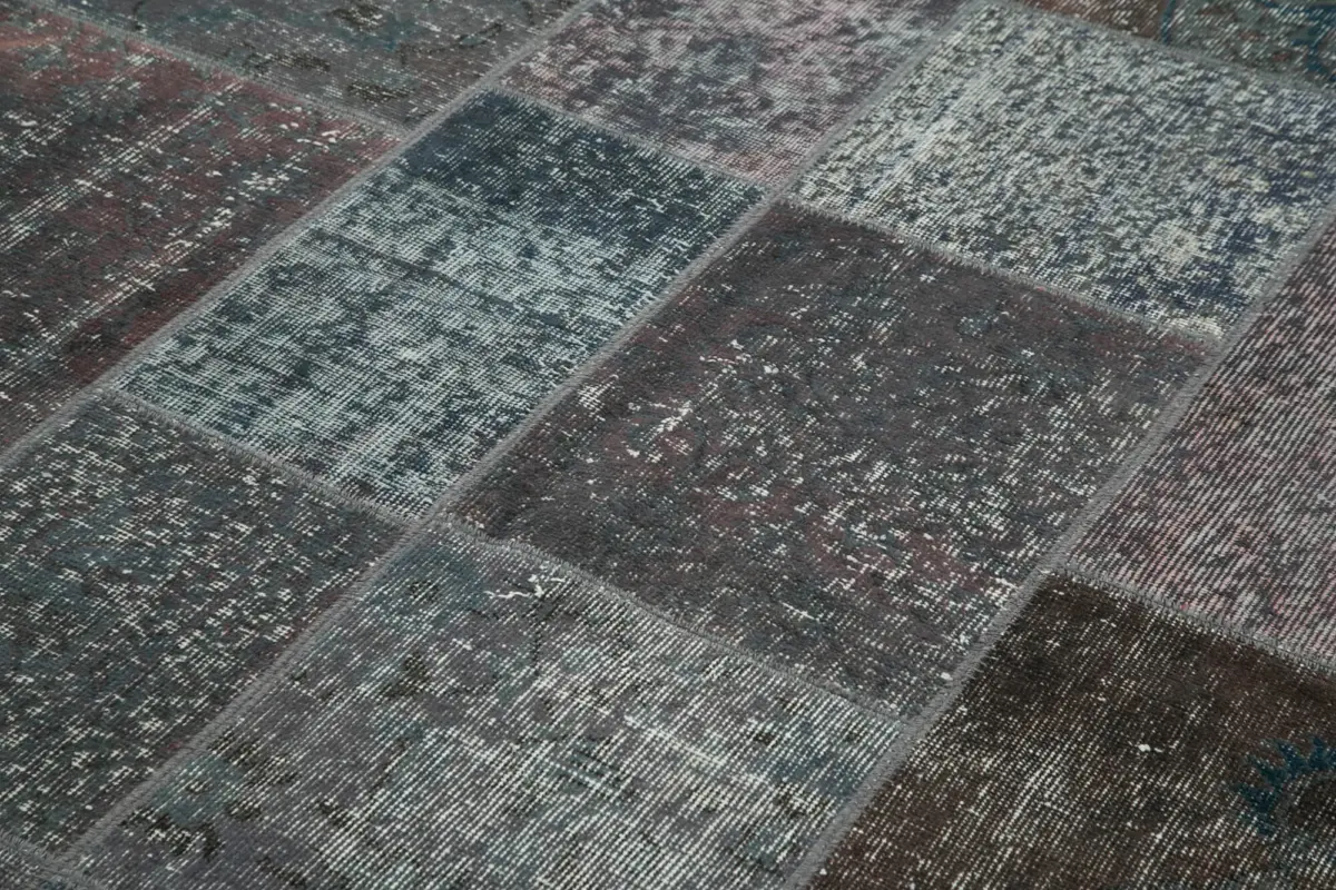 Patchwork Gri Pamuk Üzerine Yün El Dokuma Kilim-170x240 - Görsel 5