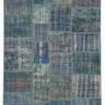 Patchwork Mavi Pamuk Üzerine Yün El Dokuma Kilim-176x244