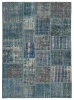 Patchwork Mavi Pamuk Üzerine Yün El Dokuma Kilim-176x244