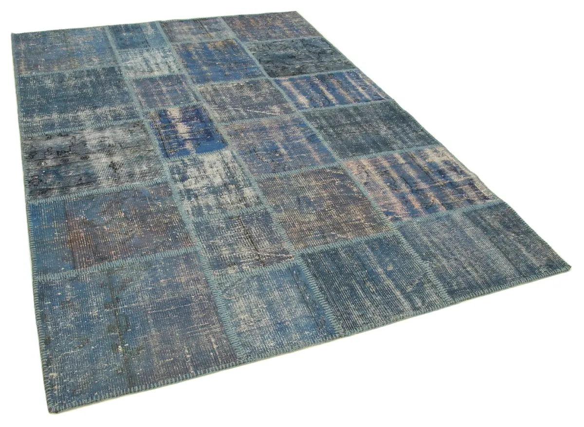 Patchwork Mavi Pamuk Üzerine Yün El Dokuma Kilim-176x244 - Görsel 2