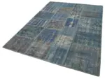 Patchwork Mavi Pamuk Üzerine Yün El Dokuma Kilim-176x244 - Görsel 3