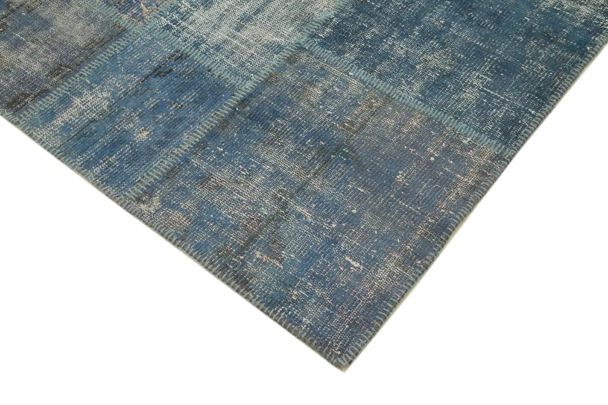 Patchwork Mavi Pamuk Üzerine Yün El Dokuma Kilim-176x244 - Görsel 4