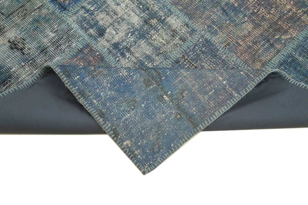 Patchwork Mavi Pamuk Üzerine Yün El Dokuma Kilim-176x244 - Görsel 6