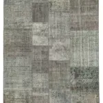 Patchwork Gri Pamuk Üzerine Yün El Dokuma Kilim-170x240