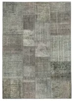 Patchwork Gri Pamuk Üzerine Yün El Dokuma Kilim-170x240